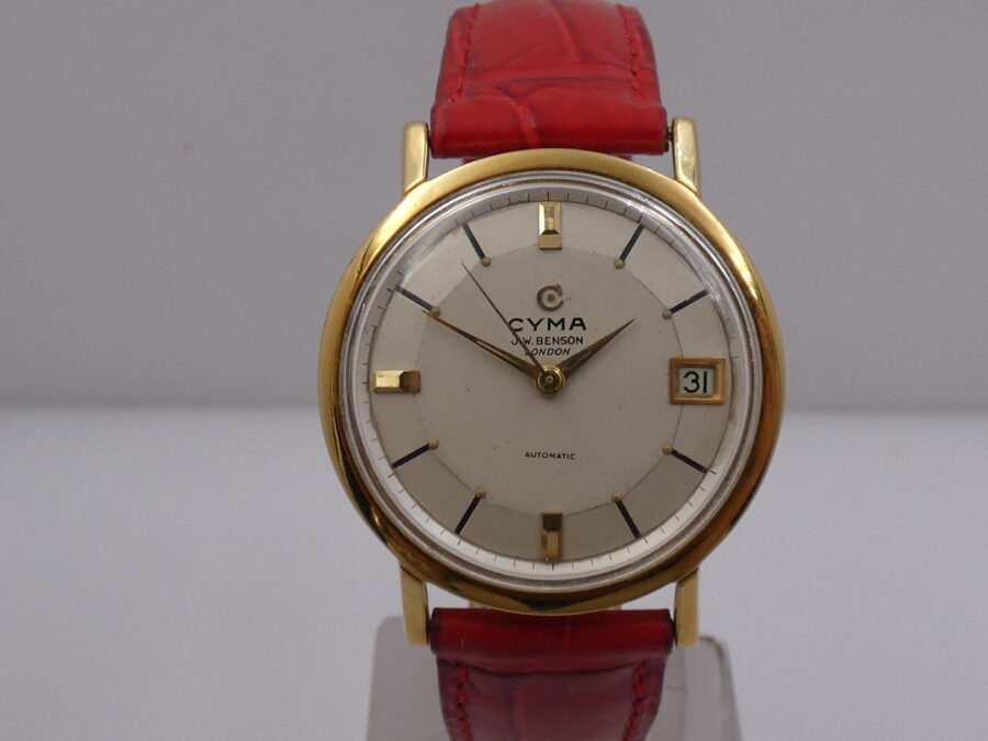 Cyma J.W.Benson London Pie Pan Dial Oro 18 Kt Automatic Date ANNI '50 - immagine 8