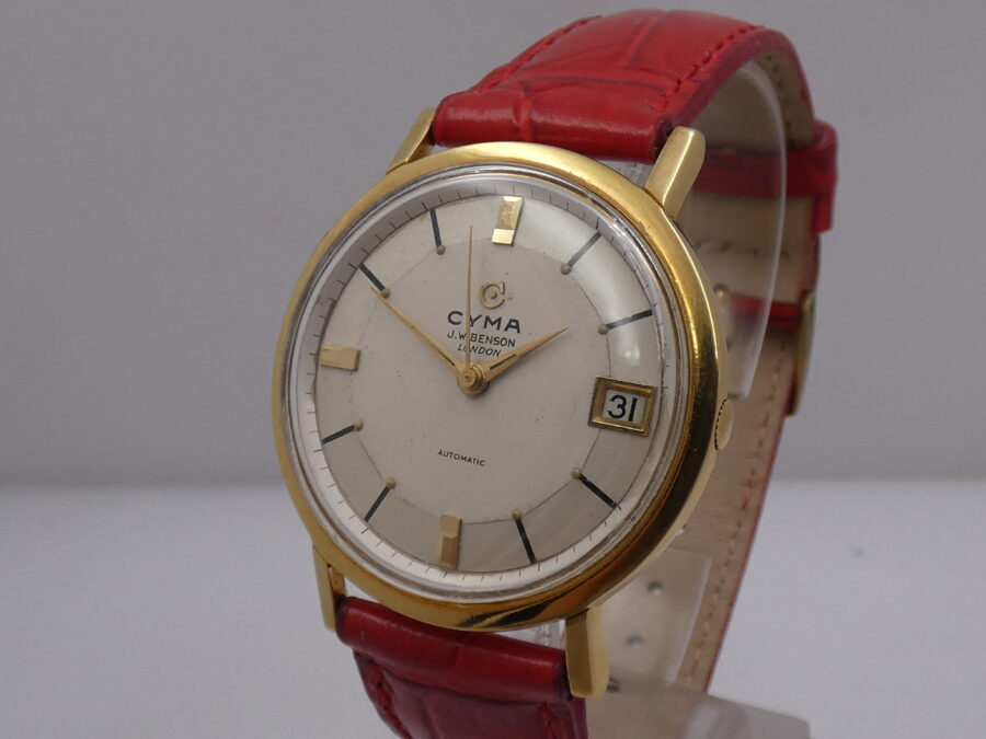 Cyma J.W.Benson London Pie Pan Dial Oro 18 Kt Automatic Date ANNI '50 - immagine 9