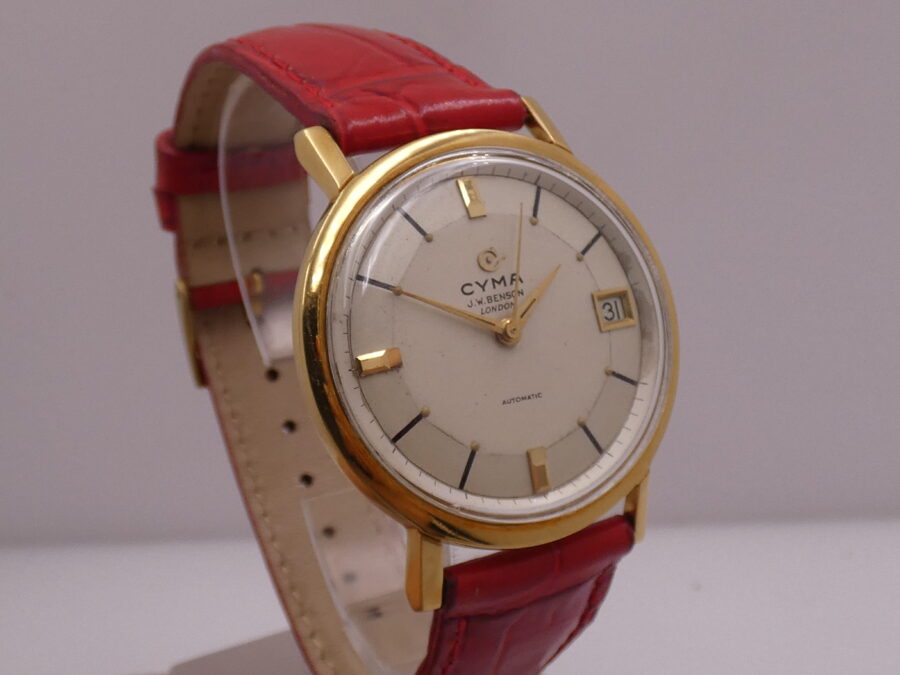 Cyma J.W.Benson London Pie Pan Dial Oro 18 Kt Automatic Date ANNI '50 - immagine 10