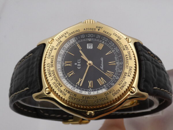 Ebel Voyager World Time 18 Kt Solid Gold Black Dial Automatico Anni '2000