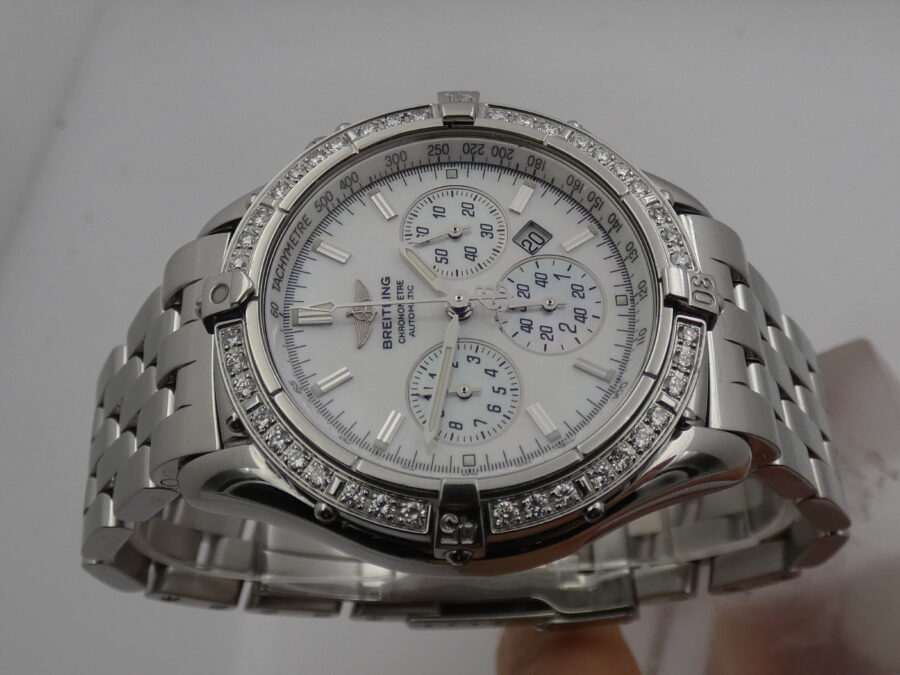 Breitling Shadow Flyback Chronograph DIAMONDS BEZEL MOP DIAL Box & Papers Anno 2005 Automatico Acciaio