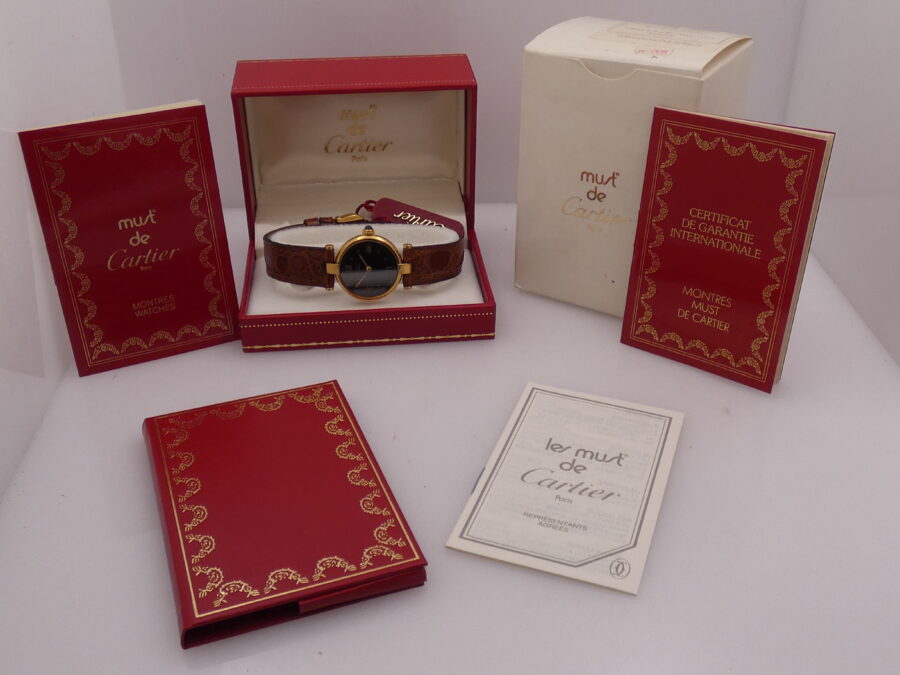 Cartier Tank Vermeil Gold Mantel NEW OLD STOCK Box & Papers 590004 Silver 925 18Kt G.F. Anni '90 - immagine 12