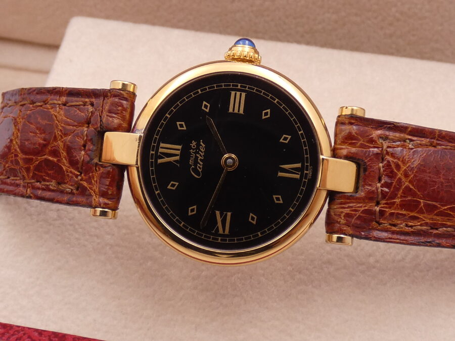 Cartier Tank Vermeil Gold Mantel NEW OLD STOCK Box & Papers 590004 Silver 925 18Kt G.F. Anni '90 - immagine 4