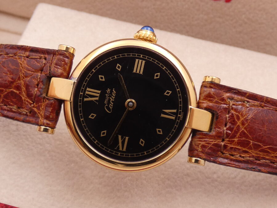 Cartier Tank Vermeil Gold Mantel NEW OLD STOCK Box & Papers 590004 Silver 925 18Kt G.F. Anni '90 - immagine 5