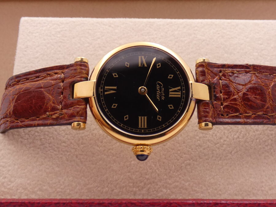 Cartier Tank Vermeil Gold Mantel NEW OLD STOCK Box & Papers 590004 Silver 925 18Kt G.F. Anni '90 - immagine 6