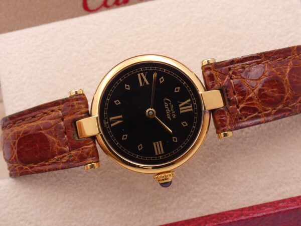 Cartier Tank Vermeil Gold Mantel NEW OLD STOCK Box & Papers 590004 Silver 925 18Kt G.F. Anni '90