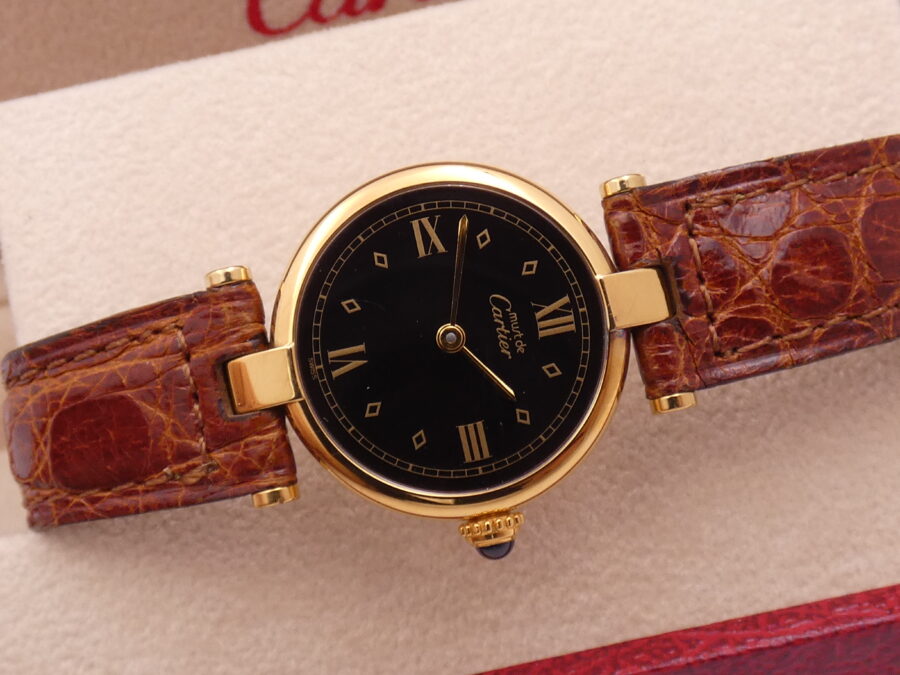 Cartier Tank Vermeil Gold Mantel NEW OLD STOCK Box & Papers 590004 Silver 925 18Kt G.F. Anni '90 - immagine 7