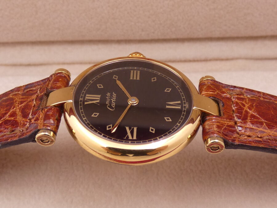 Cartier Tank Vermeil Gold Mantel NEW OLD STOCK Box & Papers 590004 Silver 925 18Kt G.F. Anni '90 - immagine 10