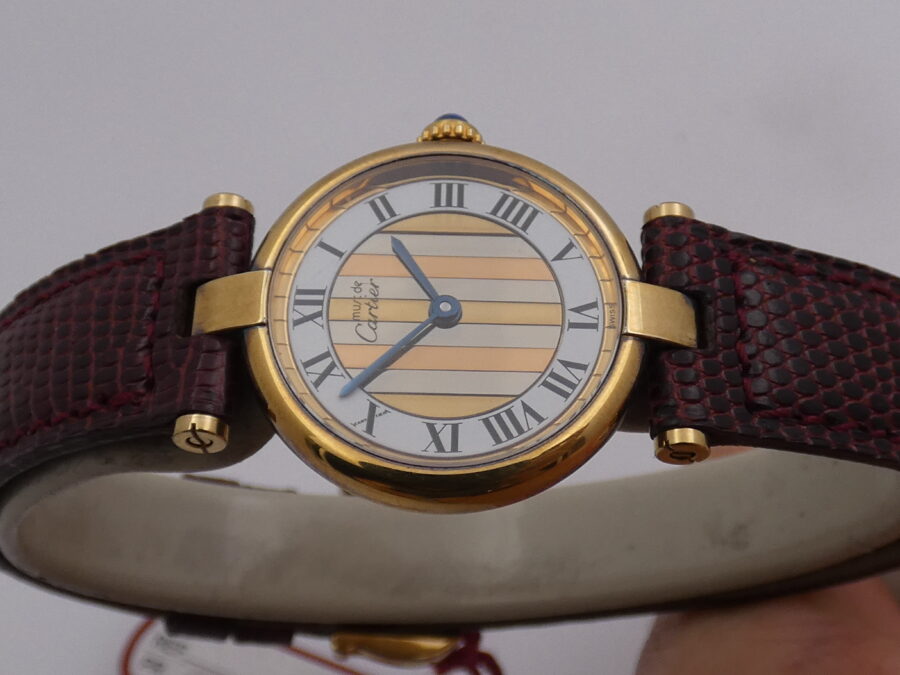 Cartier Gold Mantel Tank Vermeil TRIDOR DIAL N.O.S. BOX&PAPERS 590004 Silver 925 18Kt G.F.