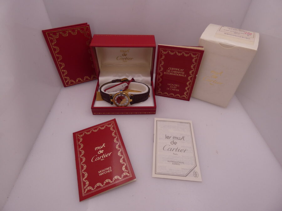 Cartier Gold Mantel Tank Vermeil TRIDOR DIAL N.O.S. BOX&PAPERS 590004 Silver 925 18Kt G.F. - immagine 12