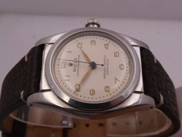 Rolex Oyster Perpetual Bubbleback Ovetto 32mm Automatic Chronometer ANNO 1946 Leaf Hands Steel