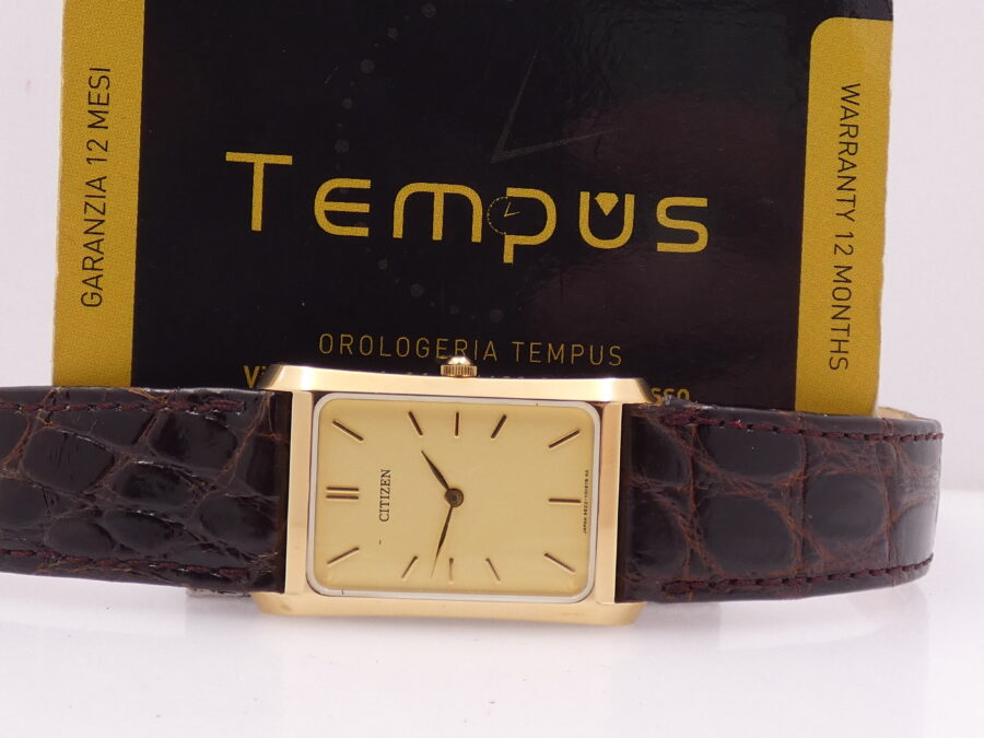 Citizen N.O.S Tank Ultra Thin Rectangular Oro 18Kt NEW OLD STOCK With BOX Leaf Hands ANNI '90 - immagine 2