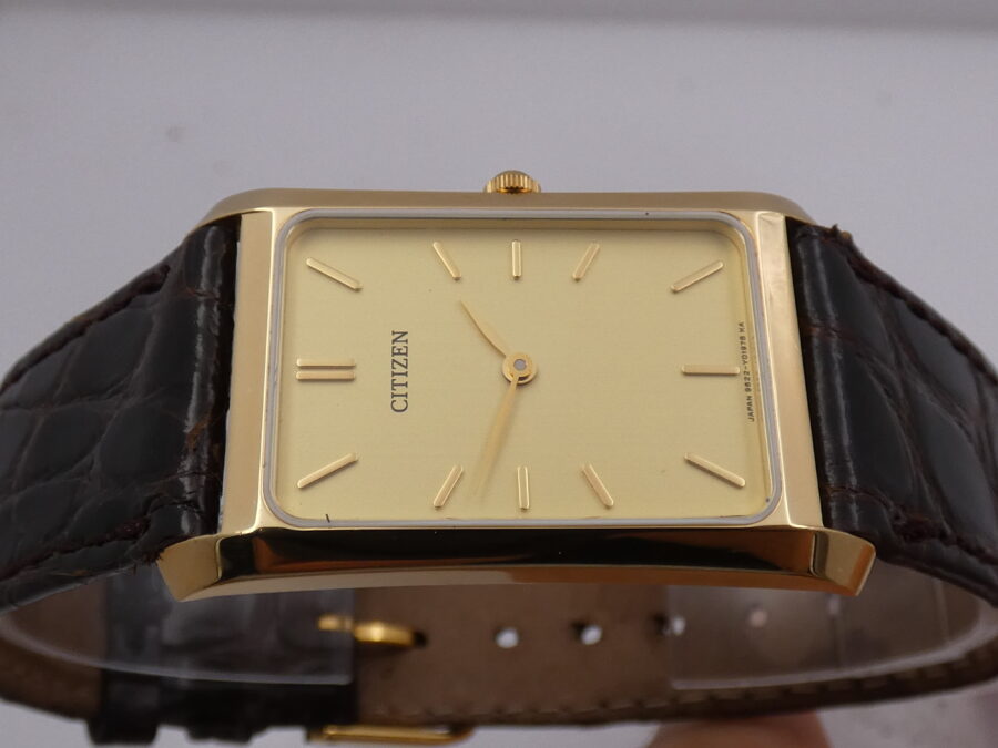 Citizen N.O.S Tank Ultra Thin Rectangular Oro 18Kt NEW OLD STOCK With BOX Leaf Hands ANNI '90