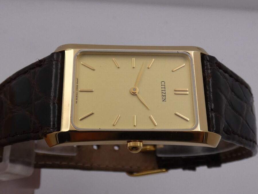 Citizen N.O.S Tank Ultra Thin Rectangular Oro 18Kt NEW OLD STOCK With BOX Leaf Hands ANNI '90 - immagine 3