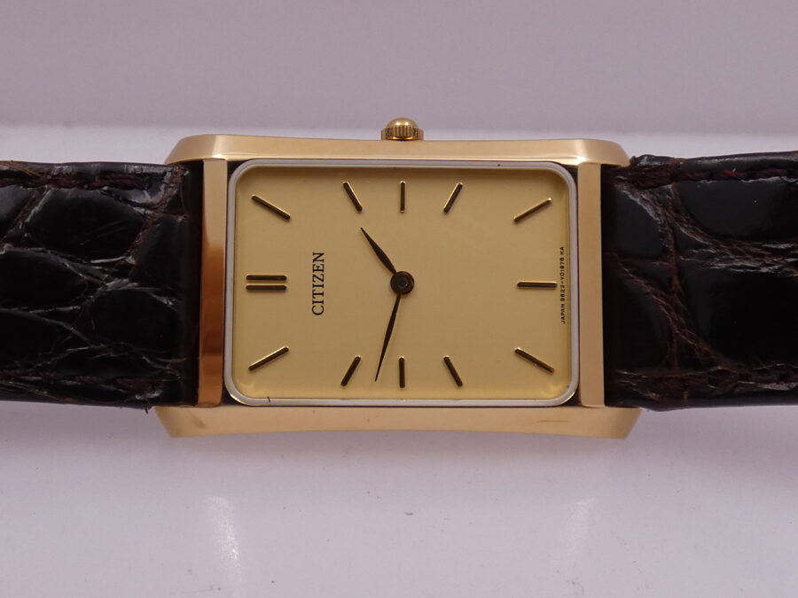Citizen N.O.S Tank Ultra Thin Rectangular Oro 18Kt NEW OLD STOCK With BOX Leaf Hands ANNI '90 - immagine 4