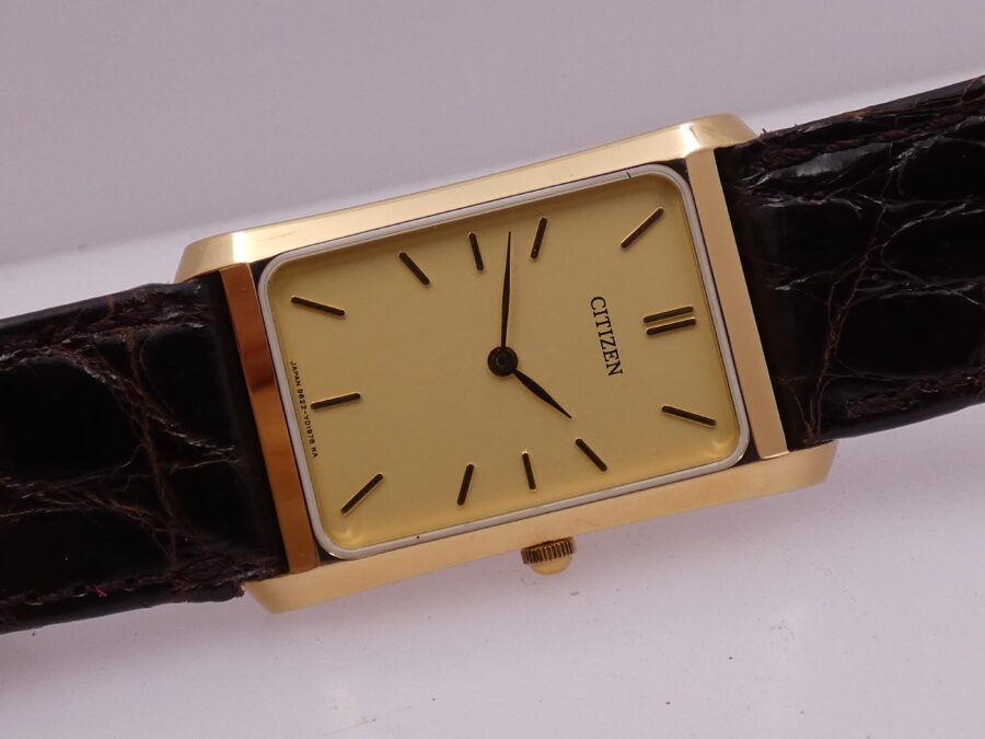 Citizen N.O.S Tank Ultra Thin Rectangular Oro 18Kt NEW OLD STOCK With BOX Leaf Hands ANNI '90 - immagine 7