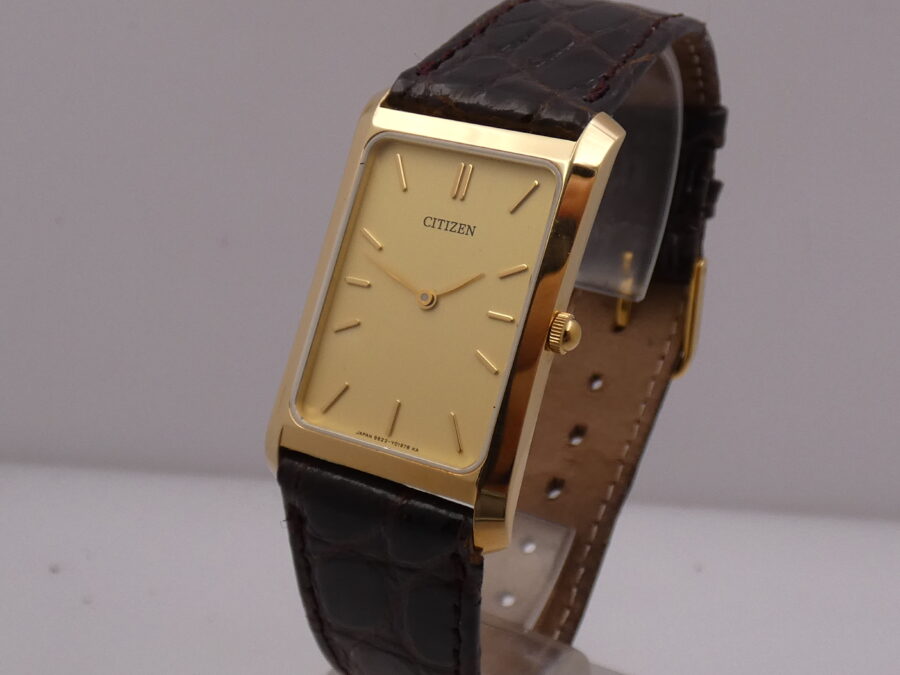 Citizen N.O.S Tank Ultra Thin Rectangular Oro 18Kt NEW OLD STOCK With BOX Leaf Hands ANNI '90 - immagine 9