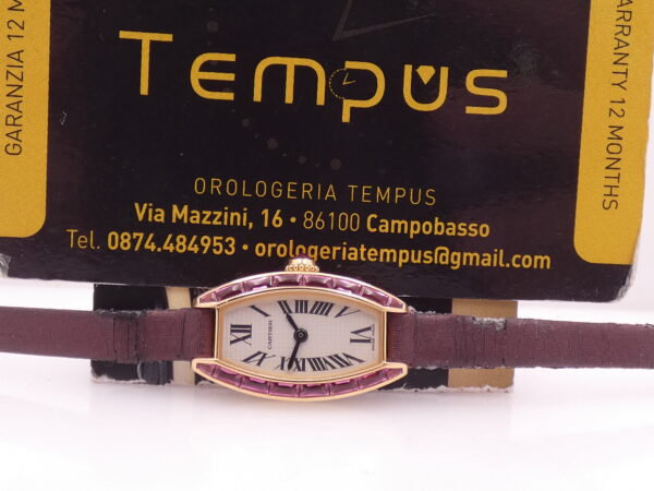 Cartier Tonneau Mini Tonneau Unique 18 Kt Rose Gold Limited Edition Tourmalines Bezel BOX&PAPERS Year 2004