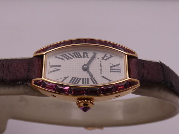 Cartier Tonneau Mini Tonneau Unique 18 Kt Rose Gold Limited Edition Tourmalines Bezel BOX&PAPERS Year 2004