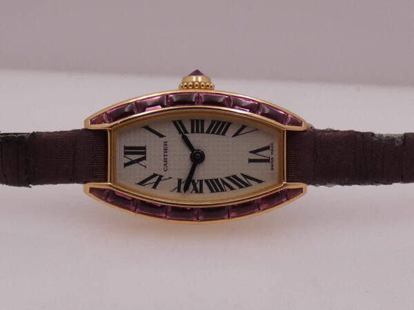Cartier Tonneau Mini Tonneau Unique 18 Kt Rose Gold Limited Edition Tourmalines Bezel BOX&PAPERS Year 2004