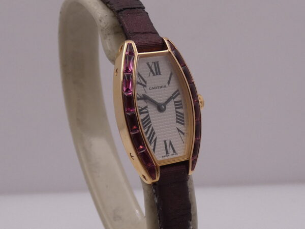 Cartier Tonneau Mini Tonneau Unique 18 Kt Rose Gold Limited Edition Tourmalines Bezel BOX&PAPERS Year 2004