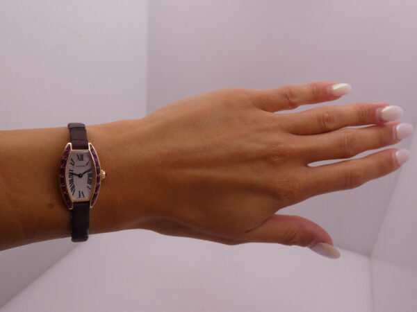 Cartier Tonneau Mini Tonneau Unique 18 Kt Rose Gold Limited Edition Tourmalines Bezel BOX&PAPERS Year 2004