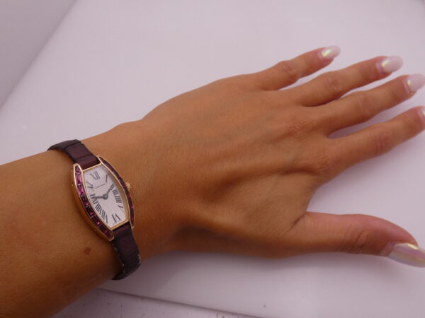 Cartier Tonneau Mini Tonneau Unique 18 Kt Rose Gold Limited Edition Tourmalines Bezel BOX&PAPERS Year 2004