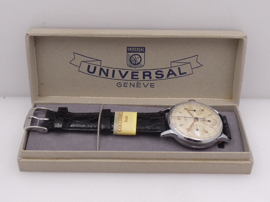Cronografo Universal Genève Compax ANNI '40 Carica Manuale Ruota a Colonne With BOX Ref.32421 Vintage - immagine 11