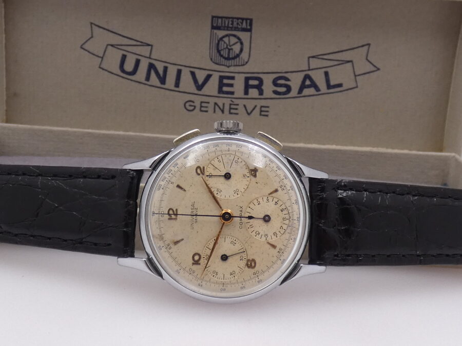 Cronografo Universal Genève Compax ANNI '40 Carica Manuale Ruota a Colonne With BOX Ref.32421 Vintage - immagine 4