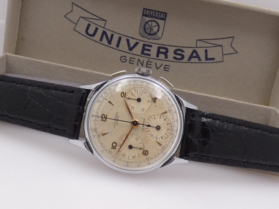 Cronografo Universal Genève Compax ANNI '40 Carica Manuale Ruota a Colonne With BOX Ref.32421 Vintage - immagine 5