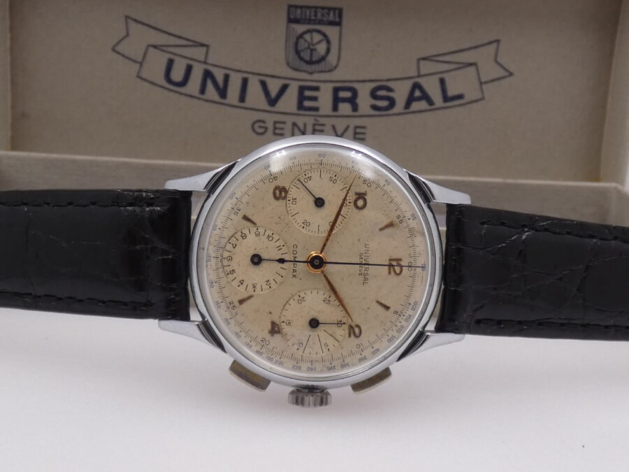 Cronografo Universal Genève Compax ANNI '40 Carica Manuale Ruota a Colonne With BOX Ref.32421 Vintage - immagine 6