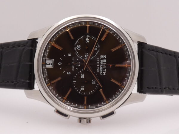 Cronografo Zenith Captain Chronograph El Primero Chocolate 42mm With PAPERS Acciaio Anno 2011 Automatico