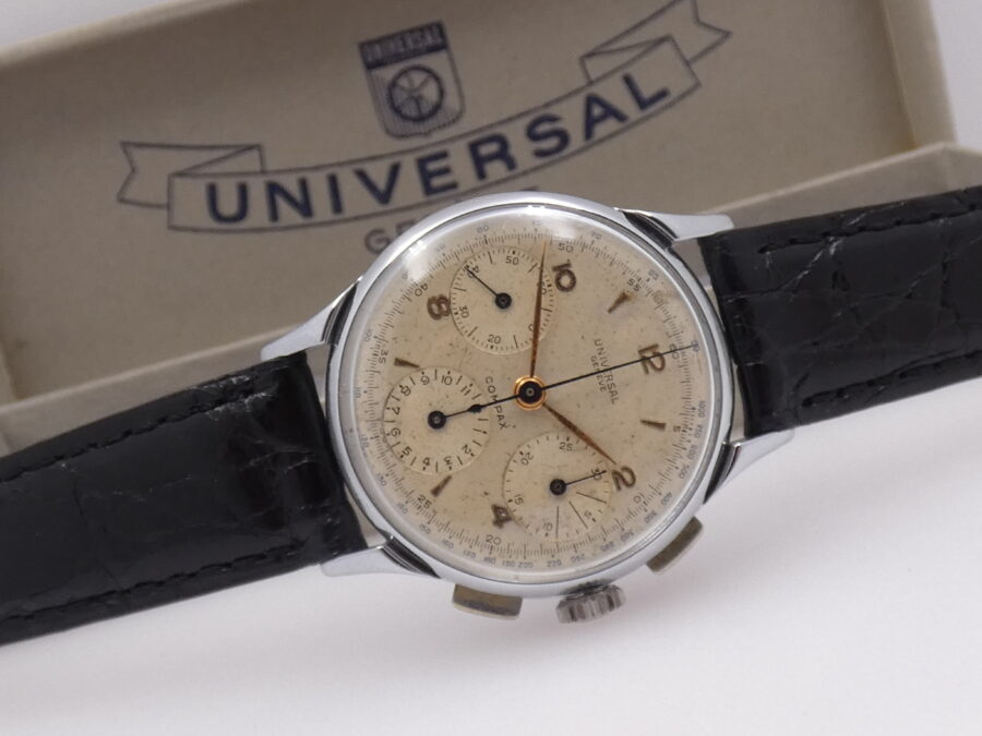 Cronografo Universal Genève Compax ANNI '40 Carica Manuale Ruota a Colonne With BOX Ref.32421 Vintage - immagine 7