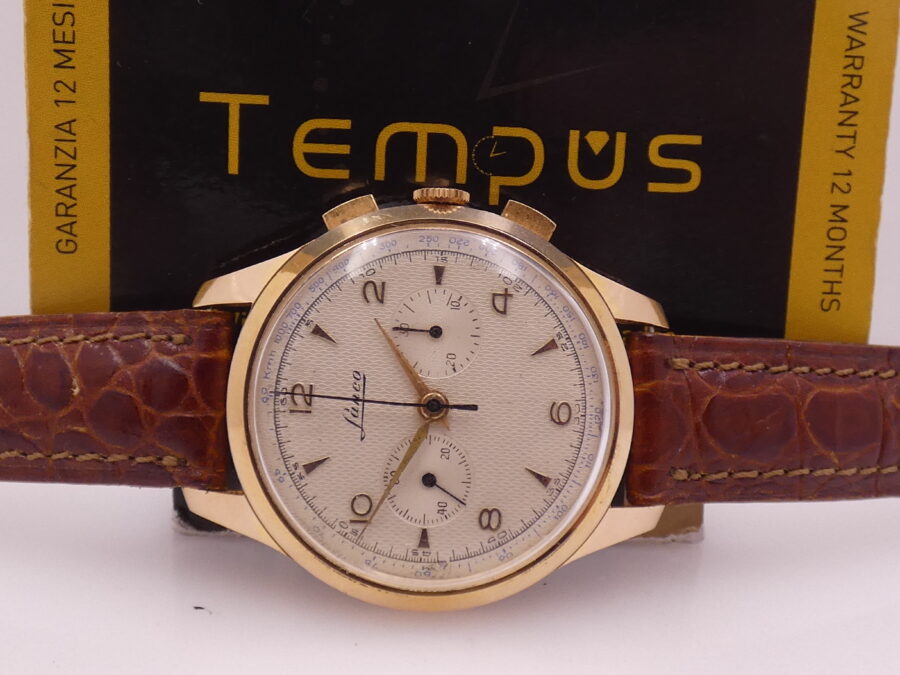 Lanco Bicompax Chronograph 37mm Honey Comb Dial ANNI 1950's Laminato Oro Rosa 10Kt Lemania 1275 Manuale - immagine 2