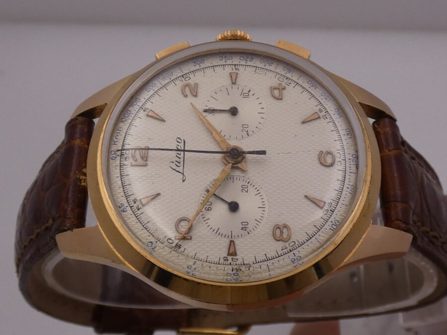 Lanco Bicompax Chronograph 37mm Honey Comb Dial ANNI 1950's Laminato Oro Rosa 10Kt Lemania 1275 Manuale