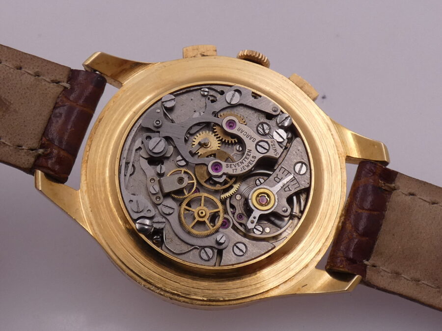 Lanco Bicompax Chronograph 37mm Honey Comb Dial ANNI 1950's Laminato Oro Rosa 10Kt Lemania 1275 Manuale - immagine 15