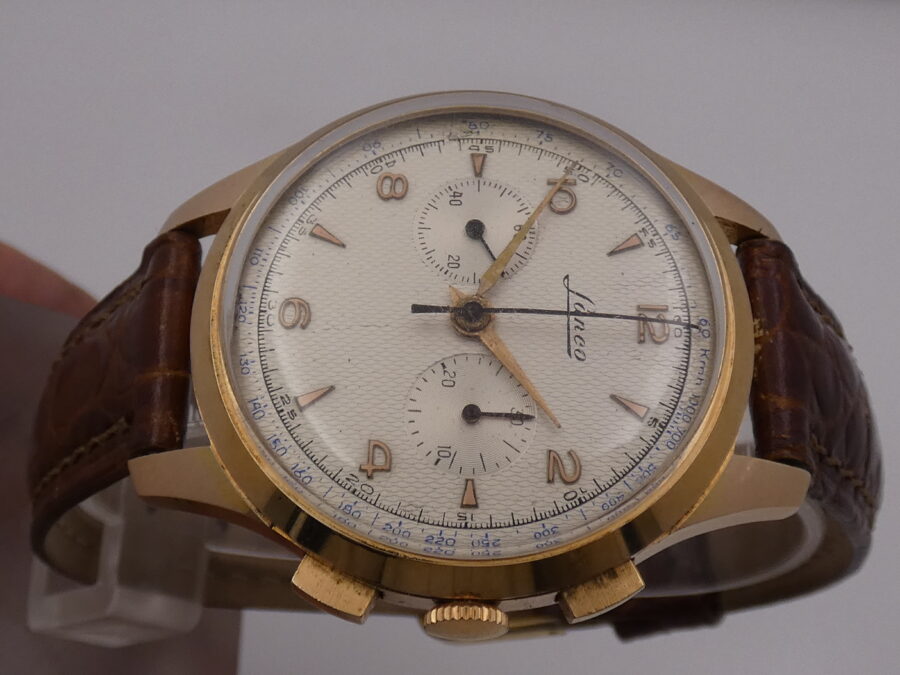 Lanco Bicompax Chronograph 37mm Honey Comb Dial ANNI 1950's Laminato Oro Rosa 10Kt Lemania 1275 Manuale - immagine 3
