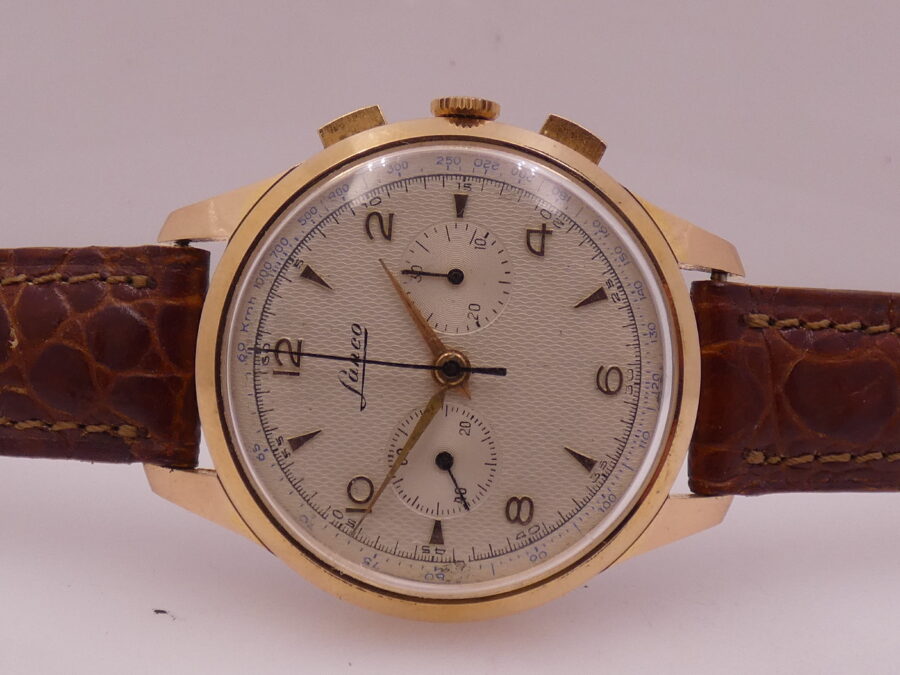 Lanco Bicompax Chronograph 37mm Honey Comb Dial ANNI 1950's Laminato Oro Rosa 10Kt Lemania 1275 Manuale - immagine 4