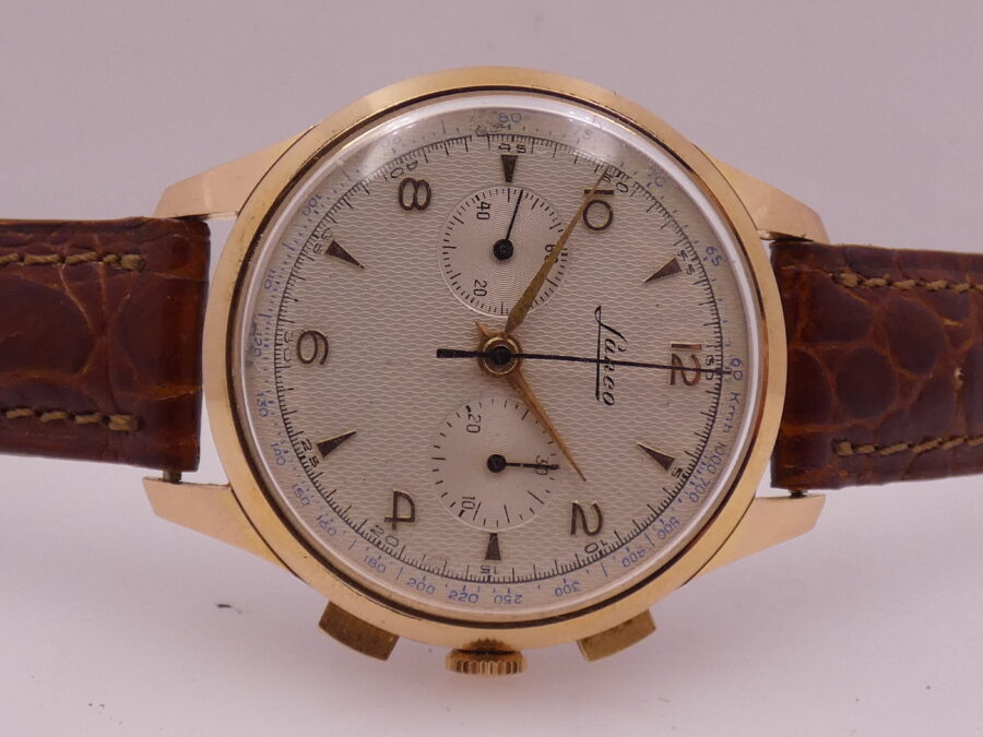 Lanco Bicompax Chronograph 37mm Honey Comb Dial ANNI 1950's Laminato Oro Rosa 10Kt Lemania 1275 Manuale - immagine 6