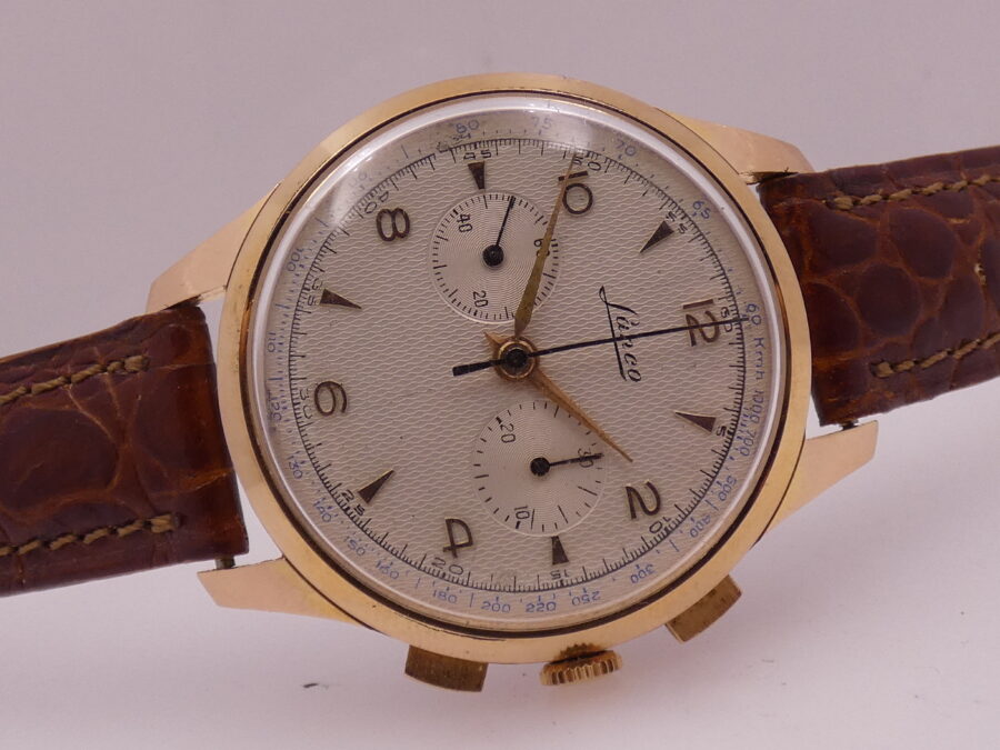 Lanco Bicompax Chronograph 37mm Honey Comb Dial ANNI 1950's Laminato Oro Rosa 10Kt Lemania 1275 Manuale - immagine 7