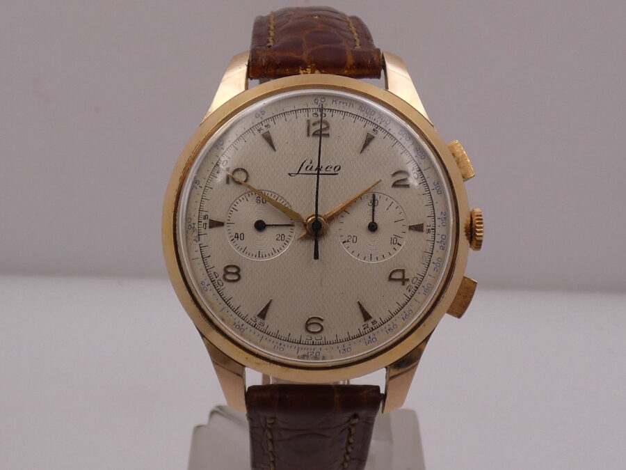 Lanco Bicompax Chronograph 37mm Honey Comb Dial ANNI 1950's Laminato Oro Rosa 10Kt Lemania 1275 Manuale - immagine 8