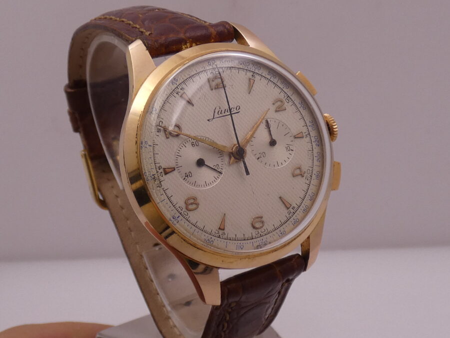 Lanco Bicompax Chronograph 37mm Honey Comb Dial ANNI 1950's Laminato Oro Rosa 10Kt Lemania 1275 Manuale - immagine 10