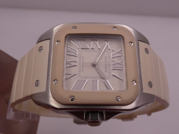 Cartier Santos 100 White 2878 BOX&PAPERS Automatico ANNO 2014 For Lady Acciaio