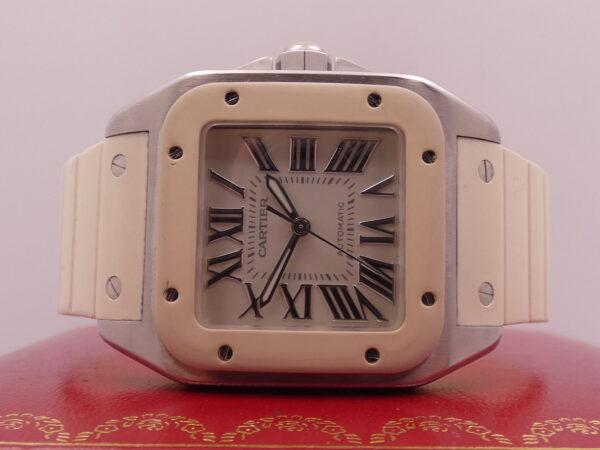 Cartier Santos 100 White 2878 BOX&PAPERS Automatico ANNO 2014 For Lady Acciaio