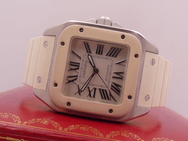 Cartier Santos 100 White 2878 BOX&PAPERS Automatico ANNO 2014 For Lady Acciaio
