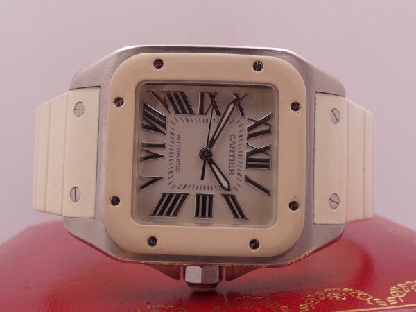 Cartier Santos 100 White 2878 BOX&PAPERS Automatico ANNO 2014 For Lady Acciaio