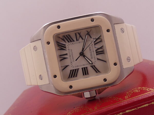 Cartier Santos 100 White 2878 BOX&PAPERS Automatico ANNO 2014 For Lady Acciaio