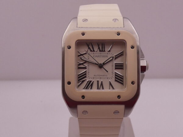 Cartier Santos 100 White 2878 BOX&PAPERS Automatico ANNO 2014 For Lady Acciaio