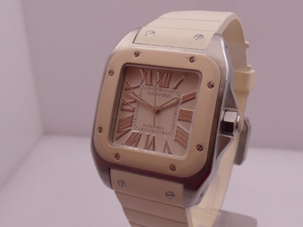 Cartier Santos 100 White 2878 BOX&PAPERS Automatico ANNO 2014 For Lady Acciaio
