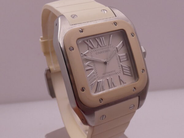 Cartier Santos 100 White 2878 BOX&PAPERS Automatico ANNO 2014 For Lady Acciaio